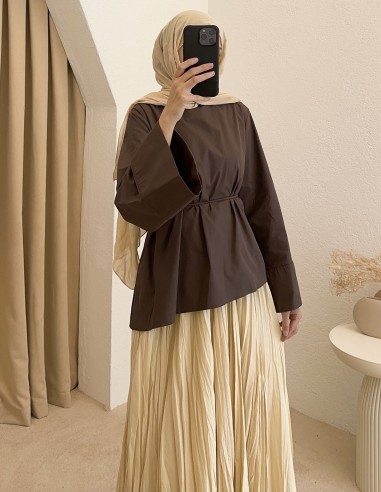 3230 asimetrik bluz - kahverengi