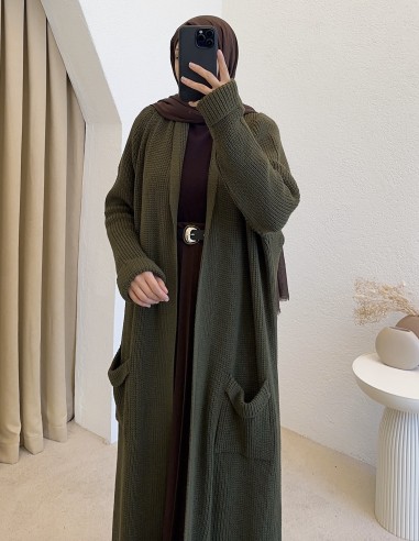 4747 uzun triko hırka - yeşil