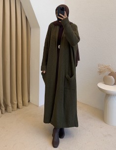 4747 uzun triko hırka - yeşil