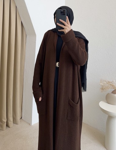 4747 uzun triko hırka - Kahverengi