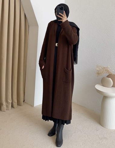 4747 uzun triko hırka - Kahverengi