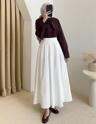 3206 astarlı etek - beyaz