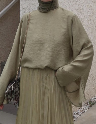 3161 İpek Cupra Lily bluz soft yeşil