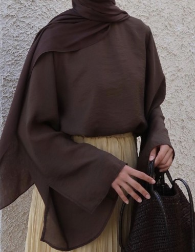 3161 İpek cupra Lily bluz Çikolata kahve