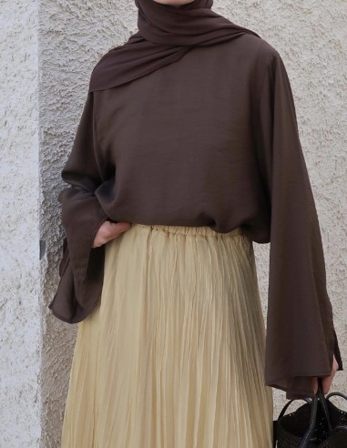 3161 İpek cupra Lily bluz Çikolata kahve