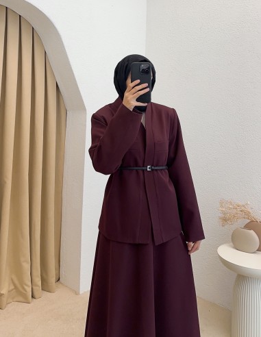 hy26121 deri kemerli takım -mürdüm