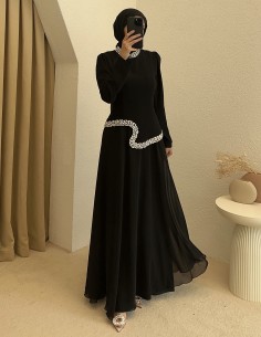 4808 taşlı abiye - siyah