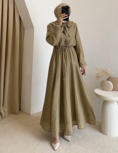 2990 yaka detay elbise - yeşil 2