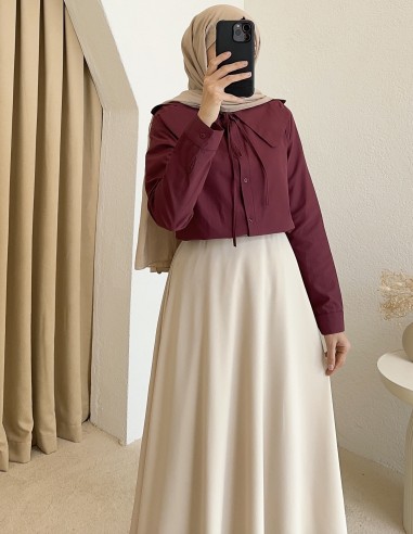 3166 yaka detay gömlek - Bordo