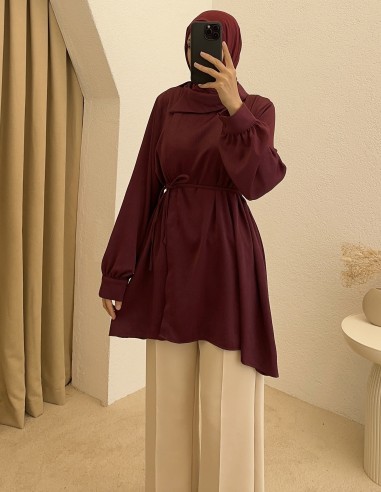 83647 yaka detay tunik - bordo