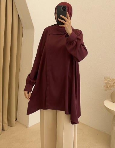 83647 yaka detay tunik - bordo