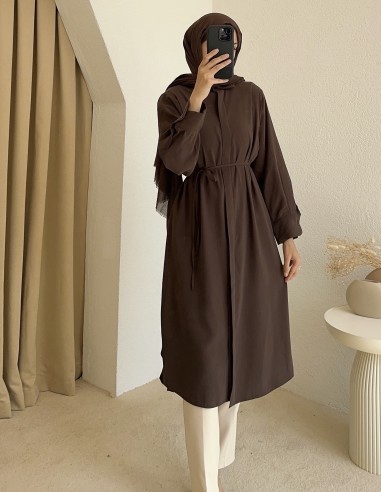 7731 gizli düğmeli tunik -Kahverengi