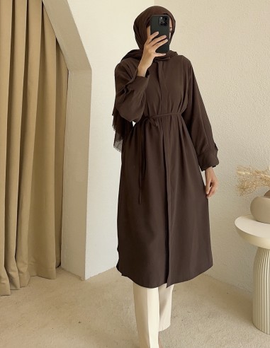 7731 gizli düğmeli tunik -Kahverengi