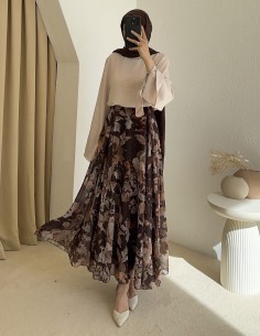5264 saten bluz - bej 2