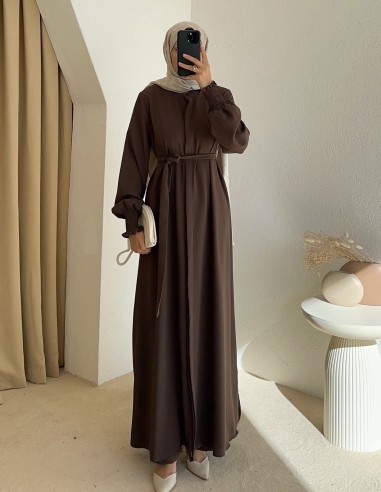 552 abaya takım - Kahverengi