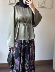 5108 saten bluz - yeşil
