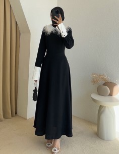 2637 bebe yaka elbise - siyah