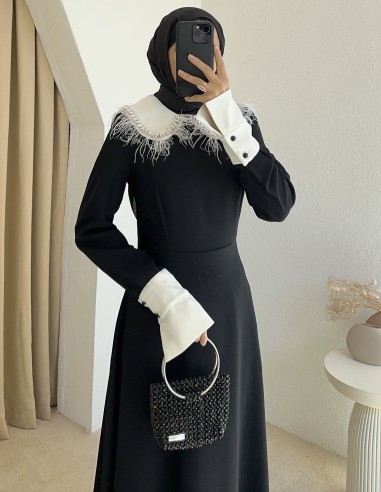2637 bebe yaka elbise - siyah