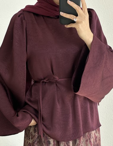 5108 saten bluz - mürdüm