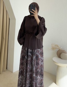 5108 saten bluz - kahverengi