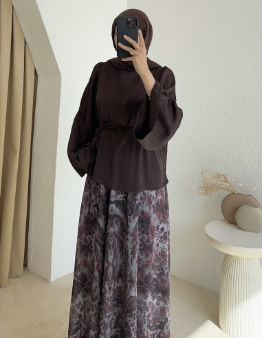 5108 saten bluz - kahverengi