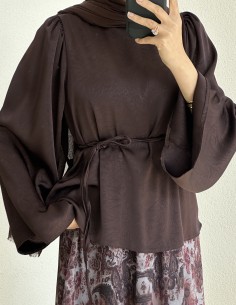 5108 saten bluz - kahverengi 2