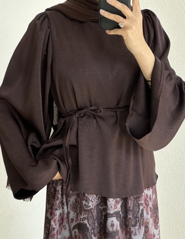 5108 saten bluz - kahverengi