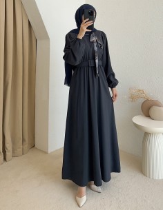 6137 yaka fularlı elbise -...