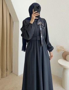 6137 yaka fularlı elbise -... 2