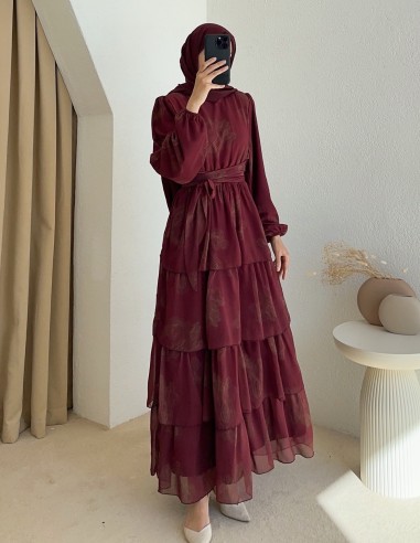 7788 kat kat elbise -bordo