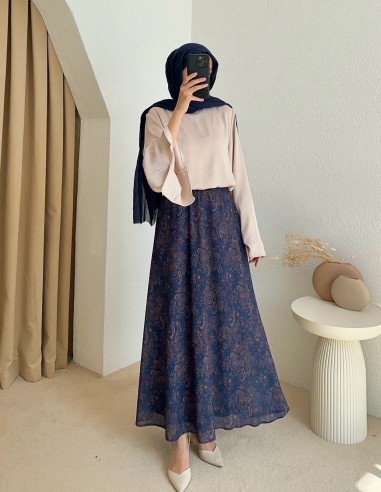 2505 kemerli desenli etek - lacivert