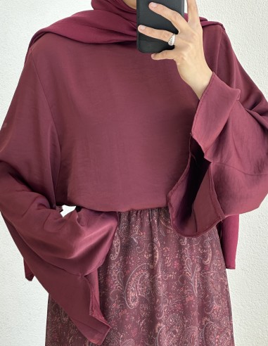 2505 kemerli desenli etek - bordo