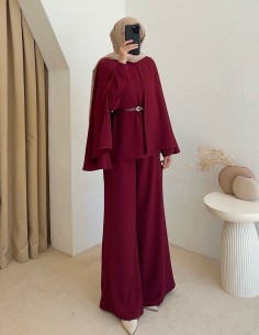 y2376 pelerinli takım - Bordo