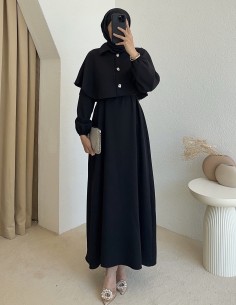 61632 pelerinli elbise - siyah
