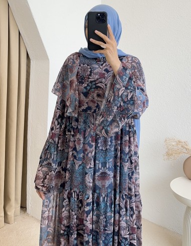 51175 çiçek desenli elbise - mavi