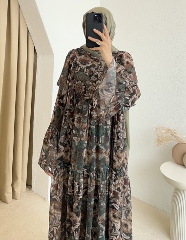 51175 çiçek desenli elbise - Yeşil