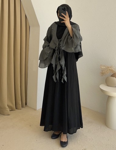 D31042 fırfırlı bluz - gri