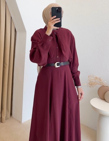 2382 Fular yakalı takım - bordo