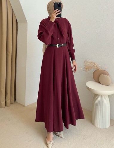 2382 Fular yakalı takım - bordo
