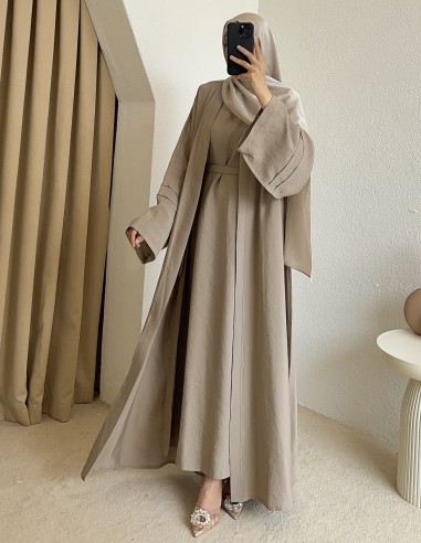 52157 kuşaklı abaya - bej