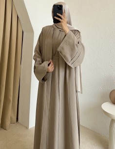 52157 kuşaklı abaya - bej 2