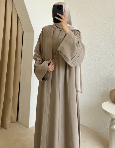 52157 kuşaklı abaya - bej