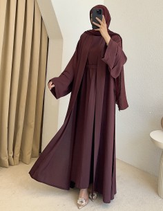52157 kuşaklı abaya - Mürdüm