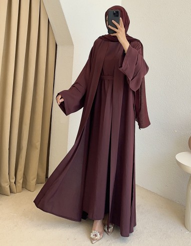 52157 kuşaklı abaya - Mürdüm