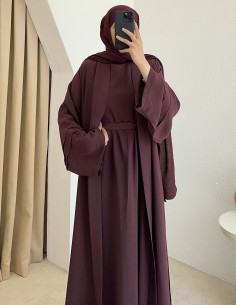 52157 kuşaklı abaya - Mürdüm 2