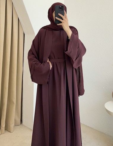 52157 kuşaklı abaya - Mürdüm