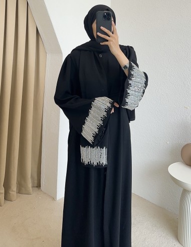 1041 kolam taşlı abaya - siyah