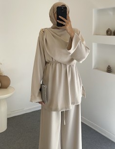 hy26119 yakalı takım - bej 2