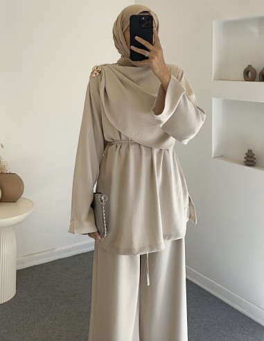 hy26119 yakalı takım - bej