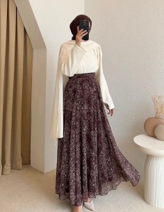 7333 desenli etek - kahverengi